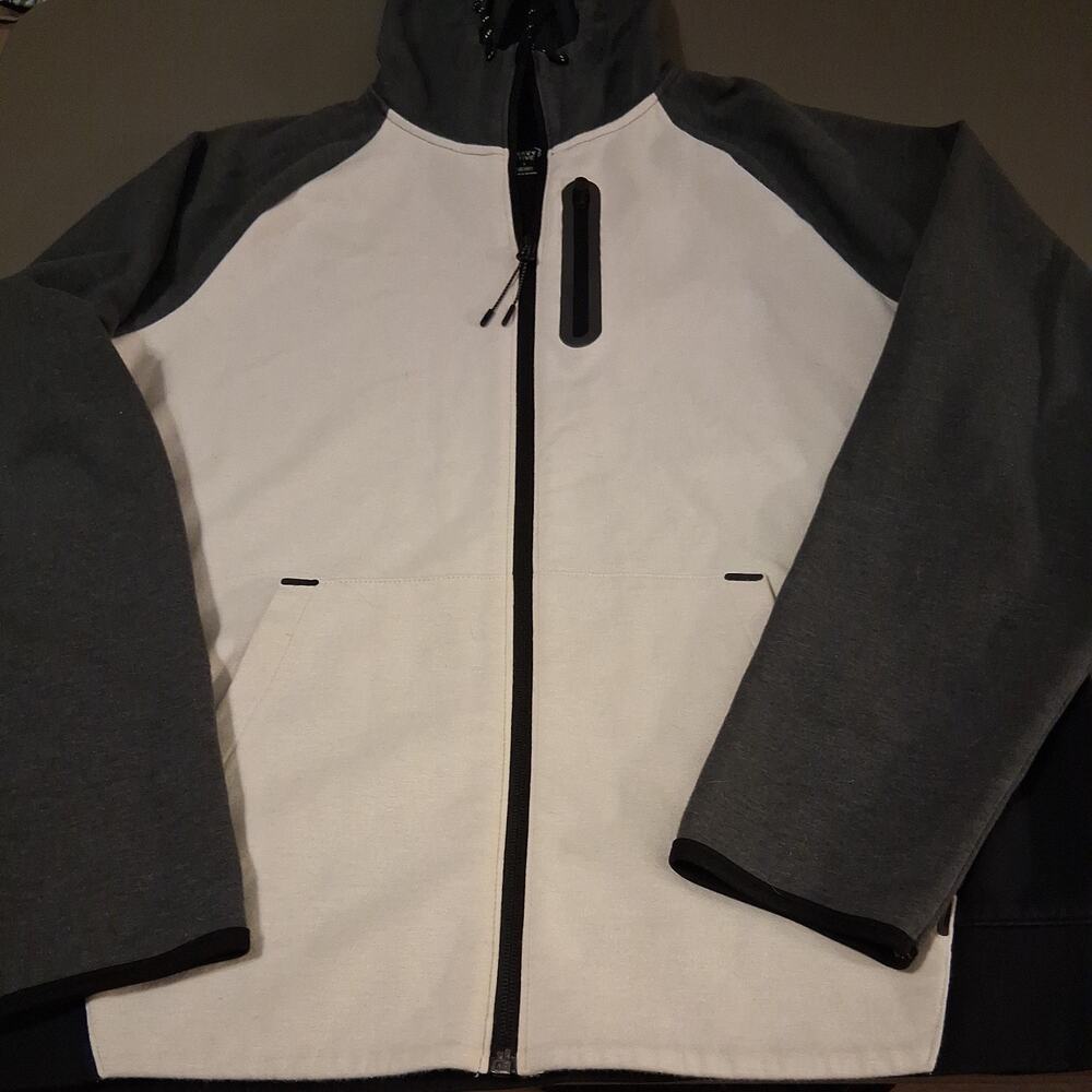 Old Navy Active Go-Dry Gray/Black/White Full-Zip Hoodie with Pockets SZ Large
